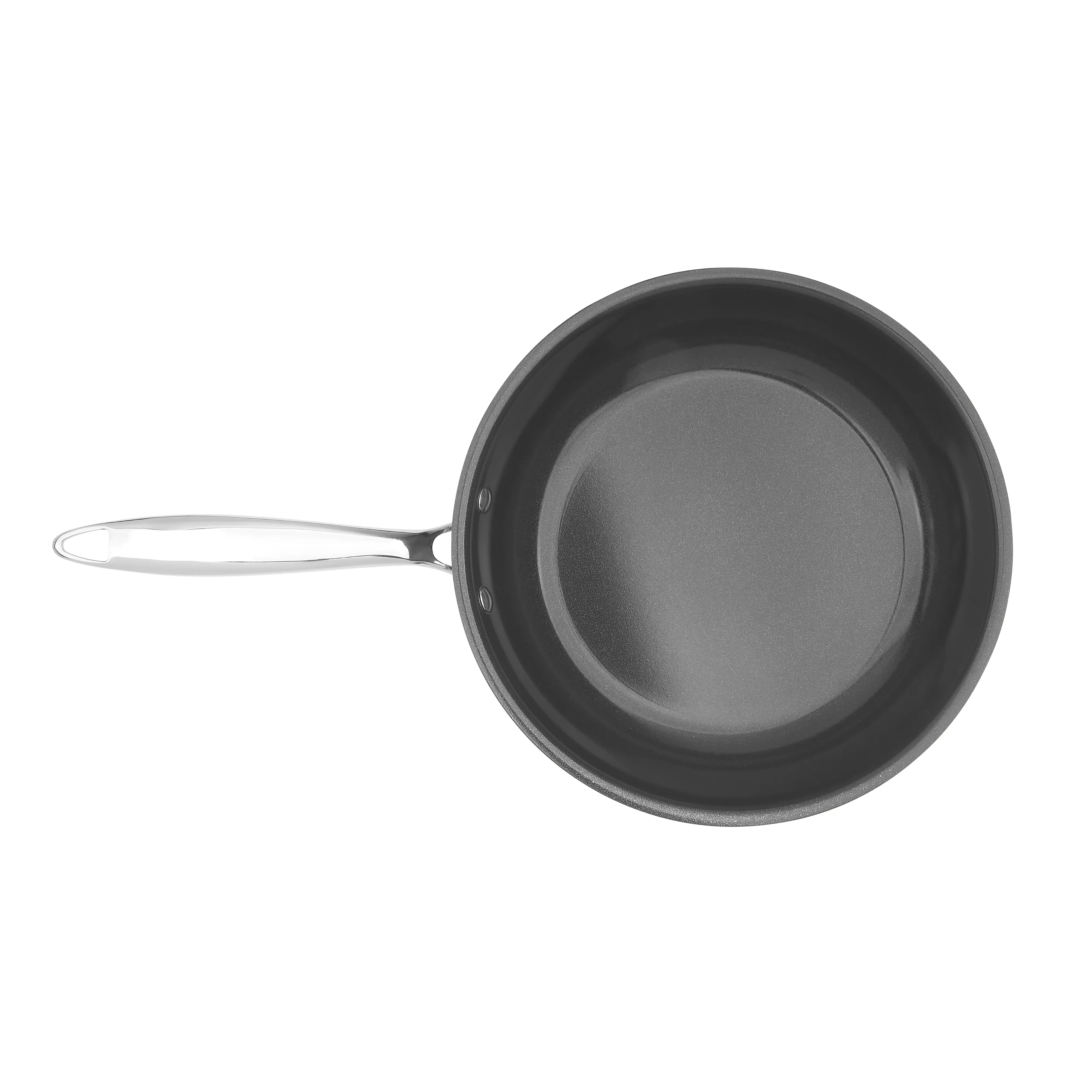 Overhead view of a Zira ceramic non-stick pan showing the matte grey coating